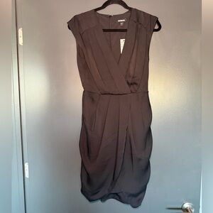 Express V-Neck Faux Wrap Pleated Mini Sheath Dress